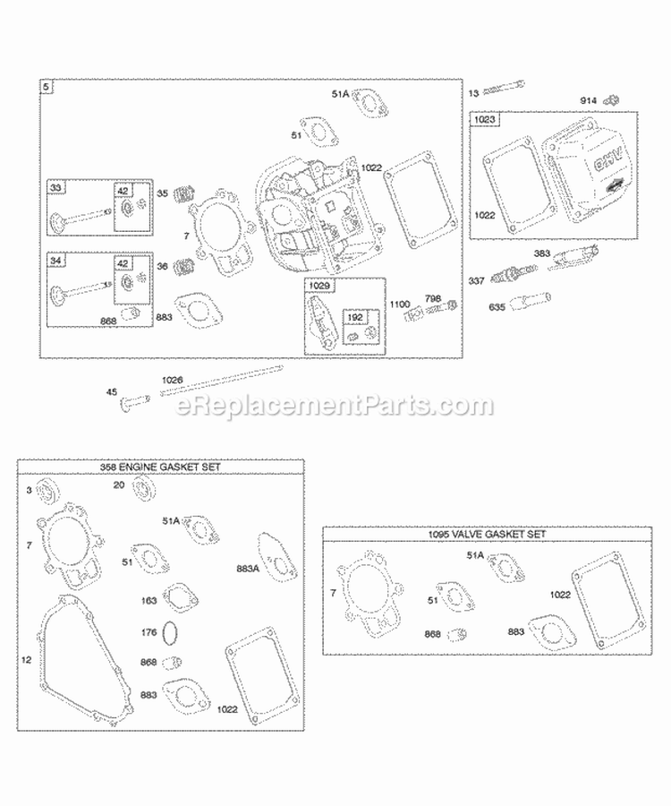 Cylinder Head Gasket Set - Engine Gasket Set - Valve Valves Diagram and Parts List for 213432-0100-E1  Briggs and Stratton Engine